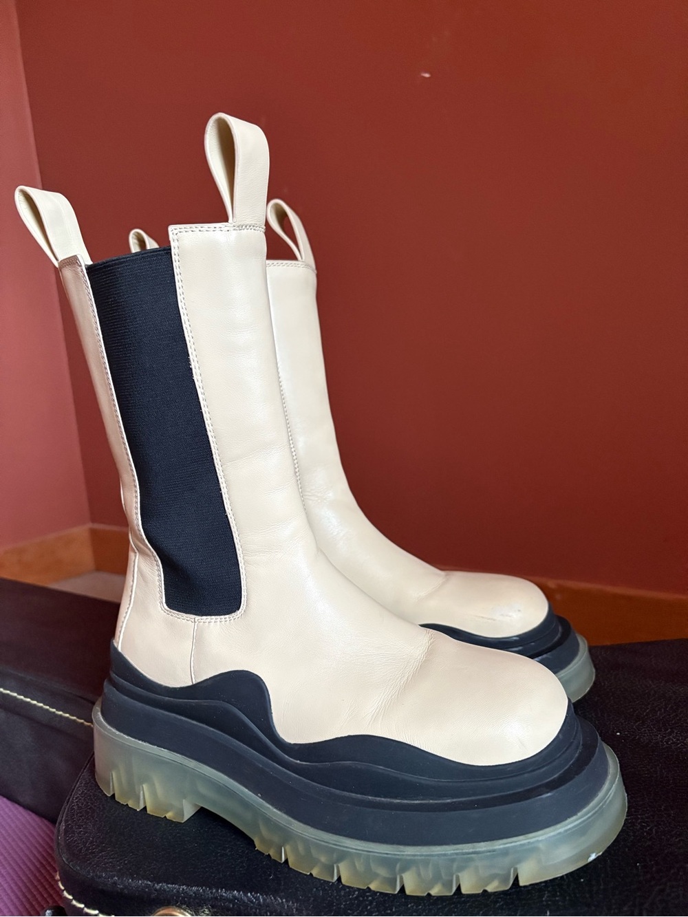 Bottega Veneta Tire Boots Limited Edition Ivory with clear soles